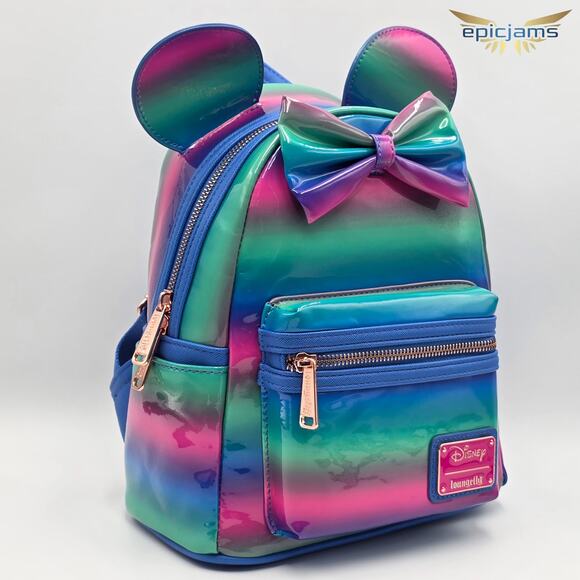 Loungefly Disney Minnie Mouse Striped Rainbow Mini Backpack New - Picture 2 of 4